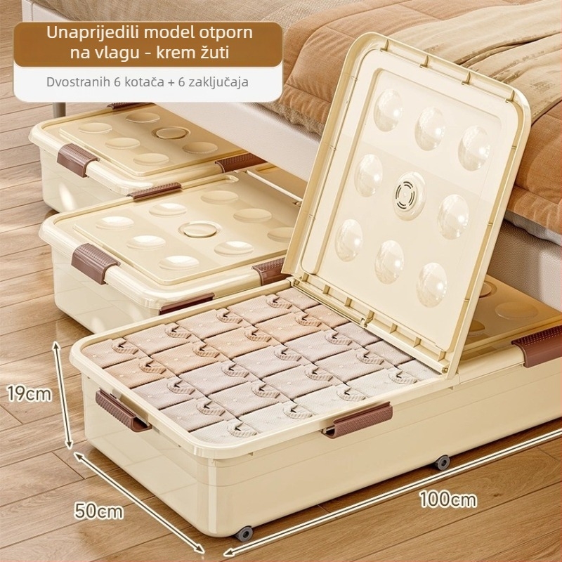 Kutija za skladištenje ispod kreveta s ladicom i kotačićima, PP plastika, kapacitet 100–150 L, model 5036, otporna na prašinu i vlagu