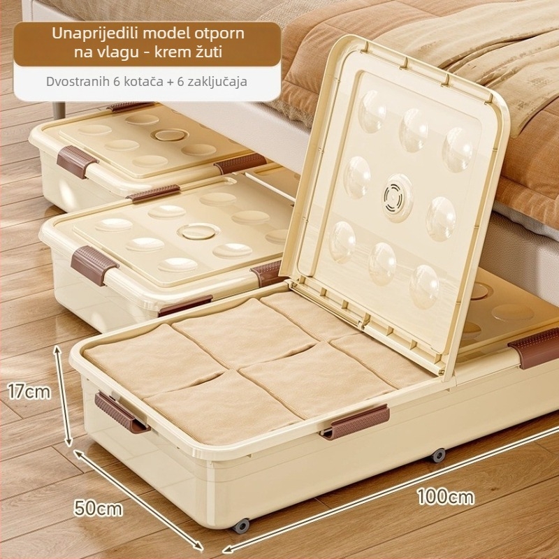 Kutija za skladištenje ispod kreveta s ladicom i kotačićima, PP plastika, kapacitet 100–150 L, model 5036, otporna na prašinu i vlagu