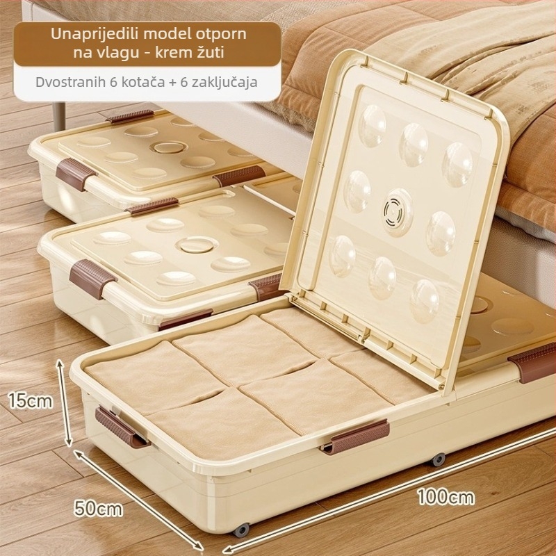 Kutija za skladištenje ispod kreveta s ladicom i kotačićima, PP plastika, kapacitet 100–150 L, model 5036, otporna na prašinu i vlagu