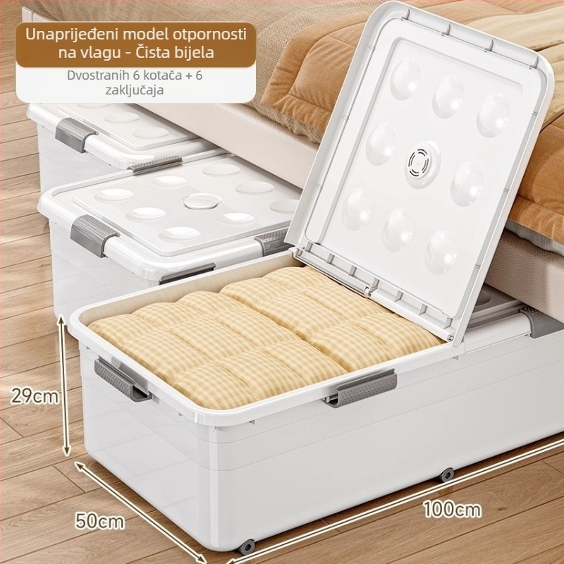 Kutija za skladištenje ispod kreveta s ladicom i kotačićima, PP plastika, kapacitet 100–150 L, model 5036, otporna na prašinu i vlagu