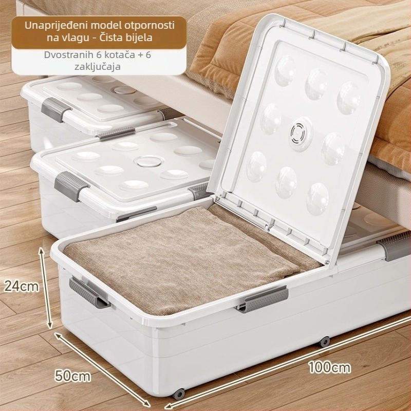 Kutija za skladištenje ispod kreveta s ladicom i kotačićima, PP plastika, kapacitet 100–150 L, model 5036, otporna na prašinu i vlagu