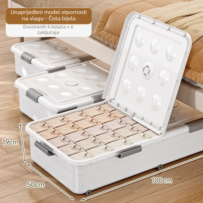 Kutija za skladištenje ispod kreveta s ladicom i kotačićima, PP plastika, kapacitet 100–150 L, model 5036, otporna na prašinu i vlagu