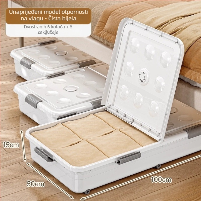 Kutija za skladištenje ispod kreveta s ladicom i kotačićima, PP plastika, kapacitet 100–150 L, model 5036, otporna na prašinu i vlagu