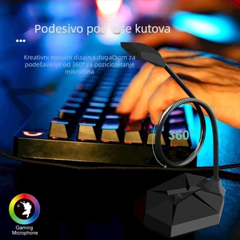 Žični kapacitivni mikrofon za stolno računalo – za igre, karaoke, konferencije i livestream; 100 Hz–16 kHz, SNR ≥60 dB, preklopni usmjerenje