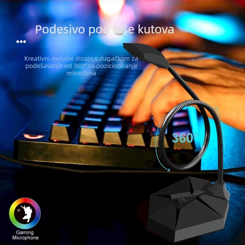 Žični kapacitivni mikrofon za stolno računalo – za igre, karaoke, konferencije i livestream; 100 Hz–16 kHz, SNR ≥60 dB, preklopni usmjerenje