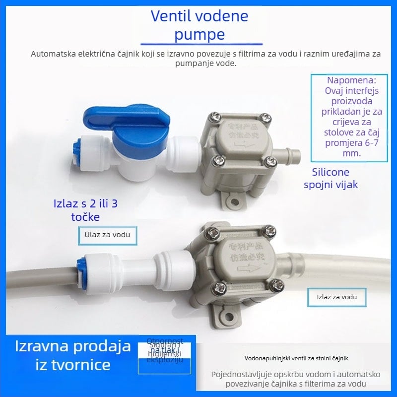 Ventil za pročišćivač vode – model negativnog tlaka, prehrambeni POM materijal, spojka za cijev čajnog stola, automatsko napajanje vodom
