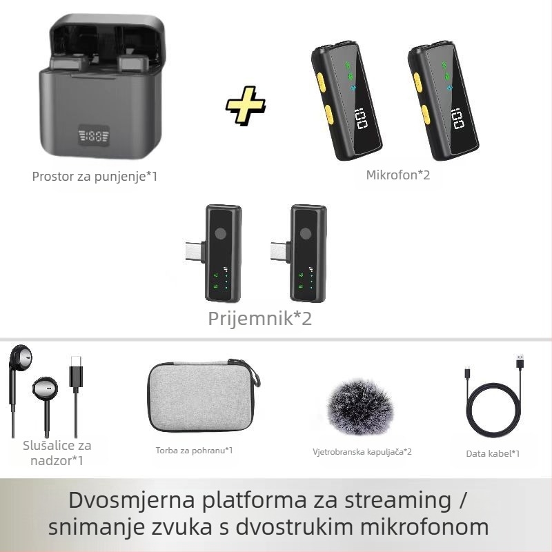 S12 Clip-on mikrofon za live streaming – Apple/Android kompatibilan, omnidirekcionalan, žični, 20Hz-20kHz, SNR ≥70 dB, ugrađena baterija 6–8 h