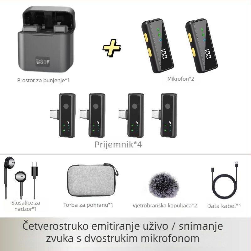 S12 Clip-on mikrofon za live streaming – Apple/Android kompatibilan, omnidirekcionalan, žični, 20Hz-20kHz, SNR ≥70 dB, ugrađena baterija 6–8 h