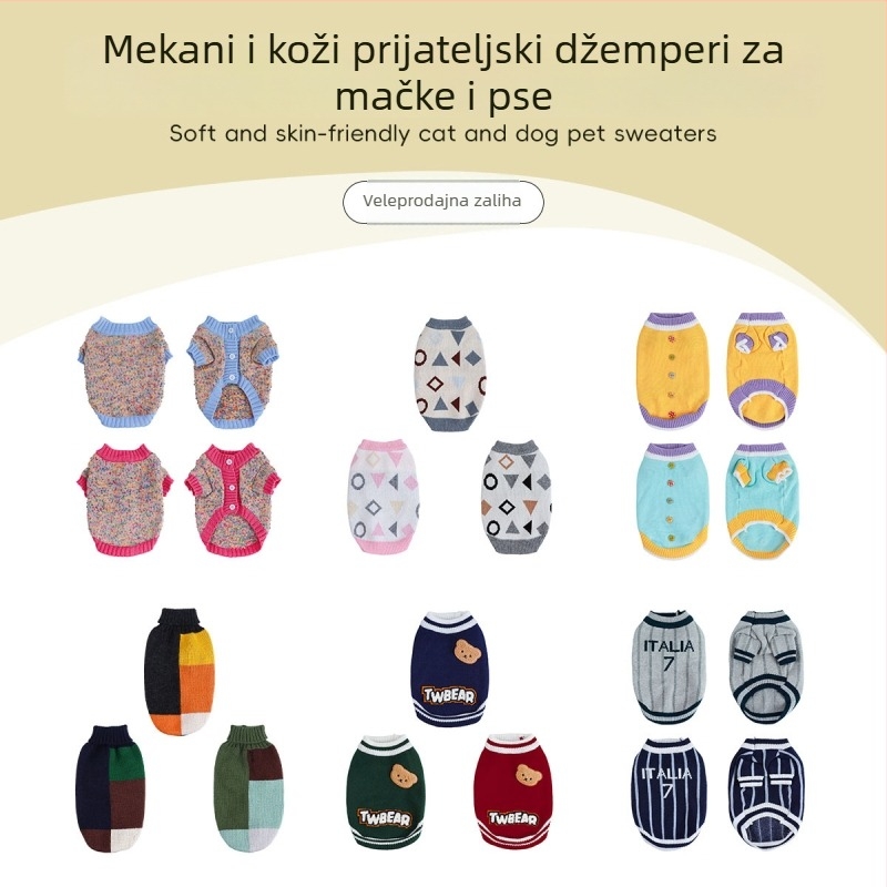 Abundant vuneni pleteni kardigan za kućne ljubimce - unisex, opuštenog stila, za pse i mačke