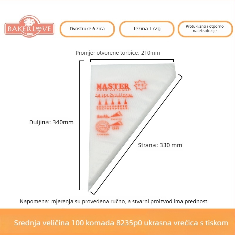 Jednokratna vrećica za ukrašavanje pečenja - PVE materijal; pogodno za ukrašavanje torti kremom i druge dekoracije; moderni jednostavan stil; licencirana privatna oznaka