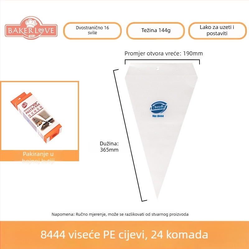 Jednokratna vrećica za ukrašavanje pečenja - PVE materijal; pogodno za ukrašavanje torti kremom i druge dekoracije; moderni jednostavan stil; licencirana privatna oznaka