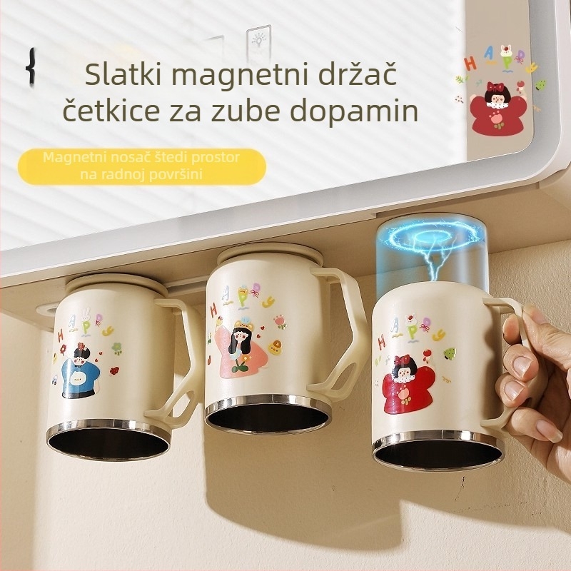 Magnetska čašica za ispiranje od 304 nehrđajućeg čelika sa podmontiranim ogledalom ormarićem i organizatorom za četkice i pastu za zube