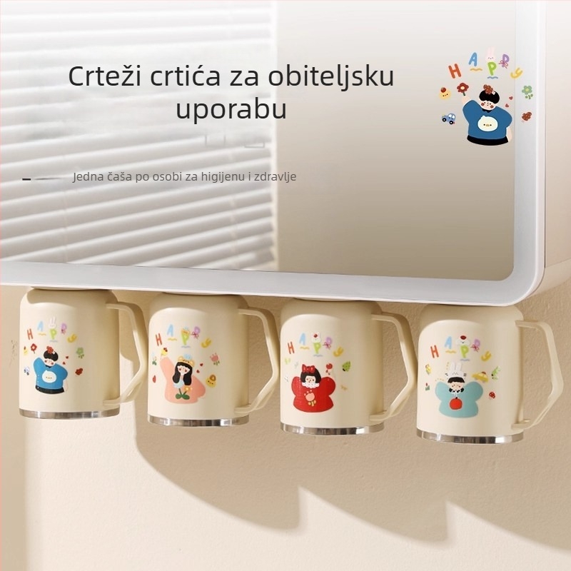 Magnetska čašica za ispiranje od 304 nehrđajućeg čelika sa podmontiranim ogledalom ormarićem i organizatorom za četkice i pastu za zube