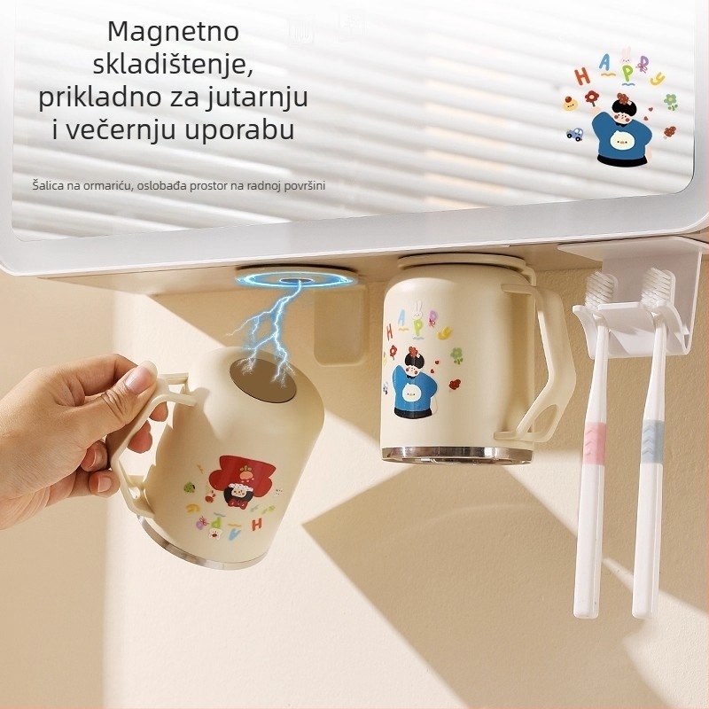 Magnetska čašica za ispiranje od 304 nehrđajućeg čelika sa podmontiranim ogledalom ormarićem i organizatorom za četkice i pastu za zube