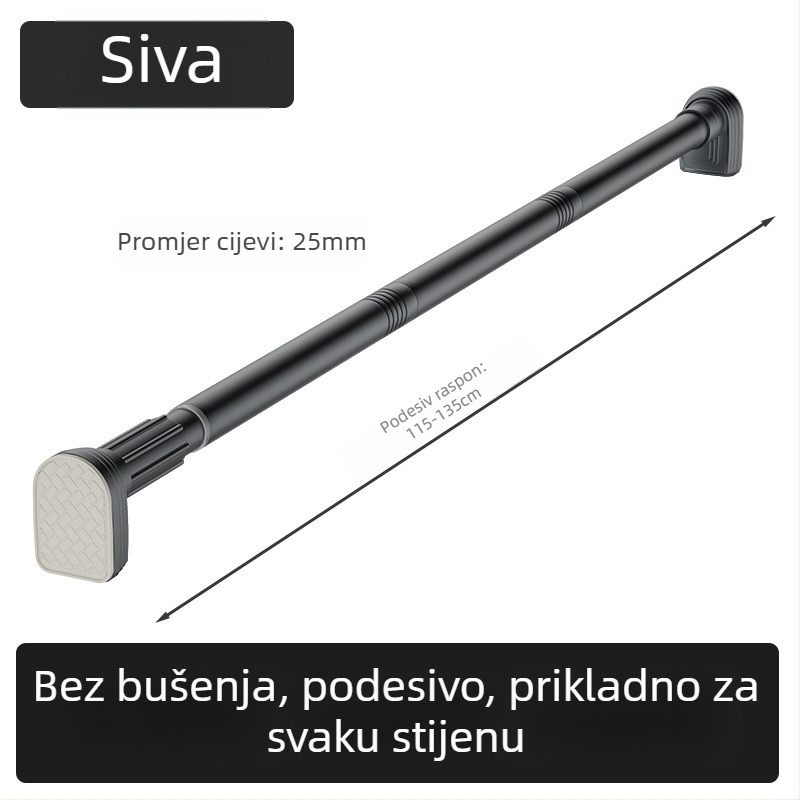 Kingsborough teleskopna šipka za zavjese za tuširanje i suđenje odjeće — nehrđajući čelik + ABS, prilagodljiva, odvojiva, lagan luksuz stil