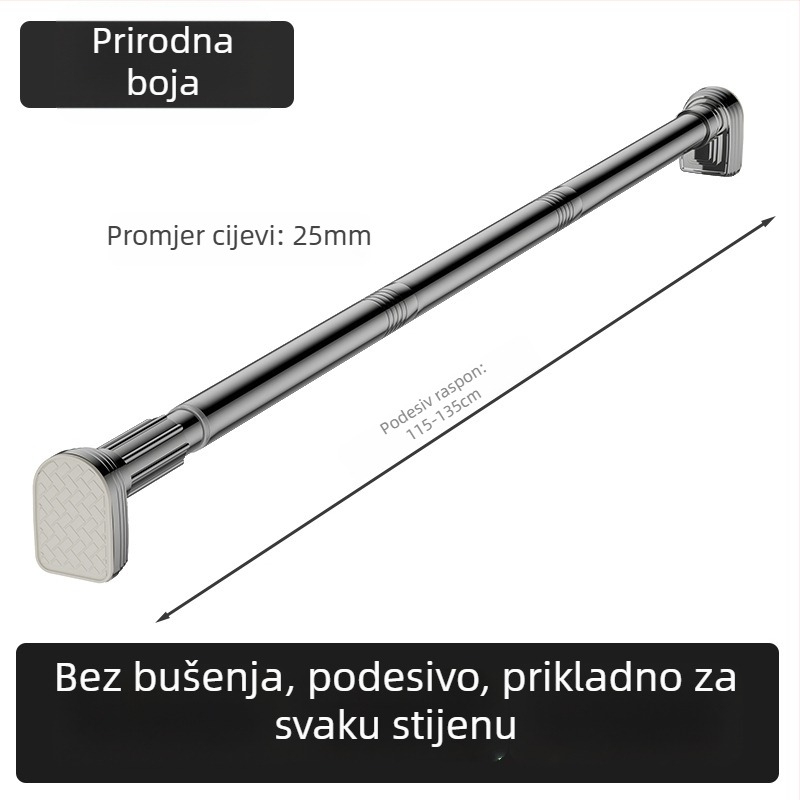 Kingsborough teleskopna šipka za zavjese za tuširanje i suđenje odjeće — nehrđajući čelik + ABS, prilagodljiva, odvojiva, lagan luksuz stil