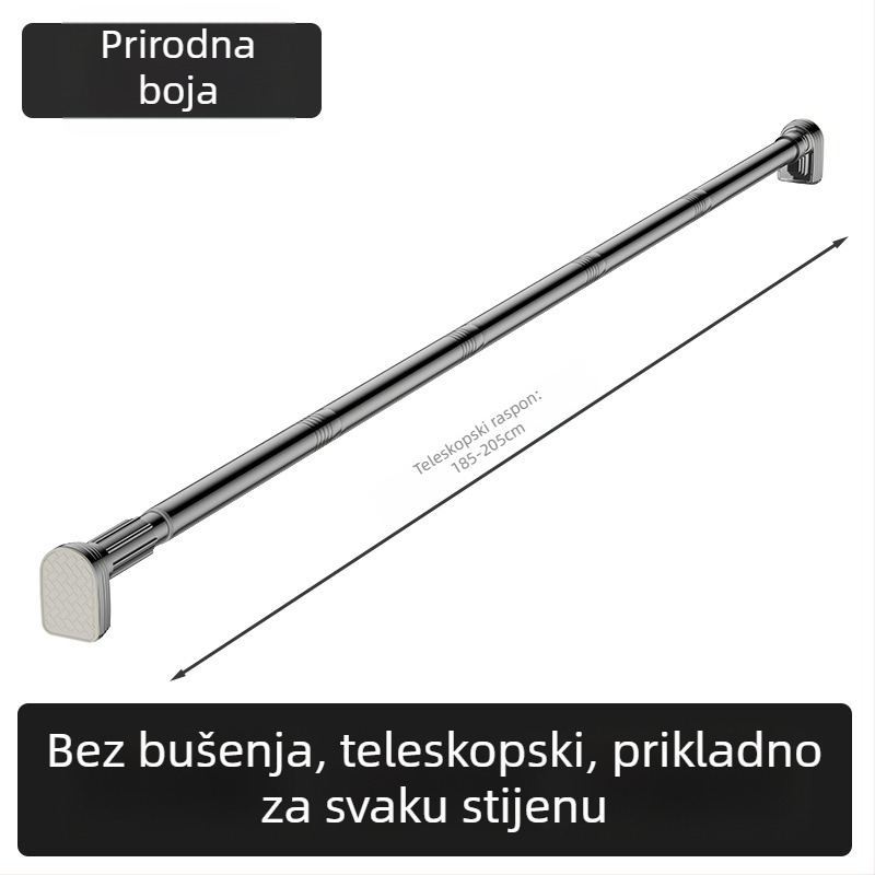 Kingsborough teleskopna šipka za zavjese za tuširanje i suđenje odjeće — nehrđajući čelik + ABS, prilagodljiva, odvojiva, lagan luksuz stil
