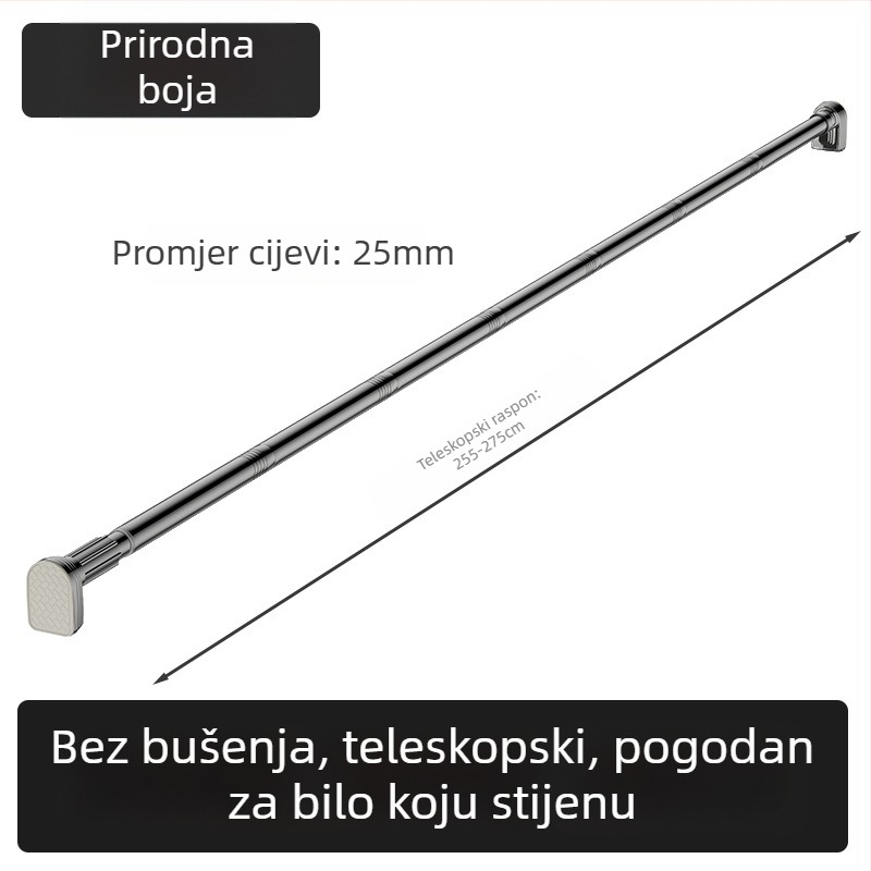 Kingsborough teleskopna šipka za zavjese za tuširanje i suđenje odjeće — nehrđajući čelik + ABS, prilagodljiva, odvojiva, lagan luksuz stil