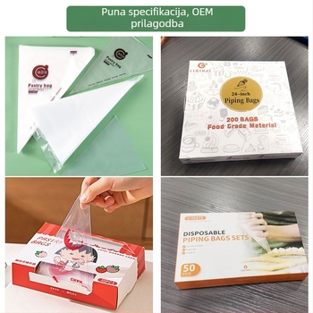 Jednokratna vrećica za ukrašavanje kolača, prozirna trokutasta, debele, prehrambene PE materijala, 100 komada u pakiranju
