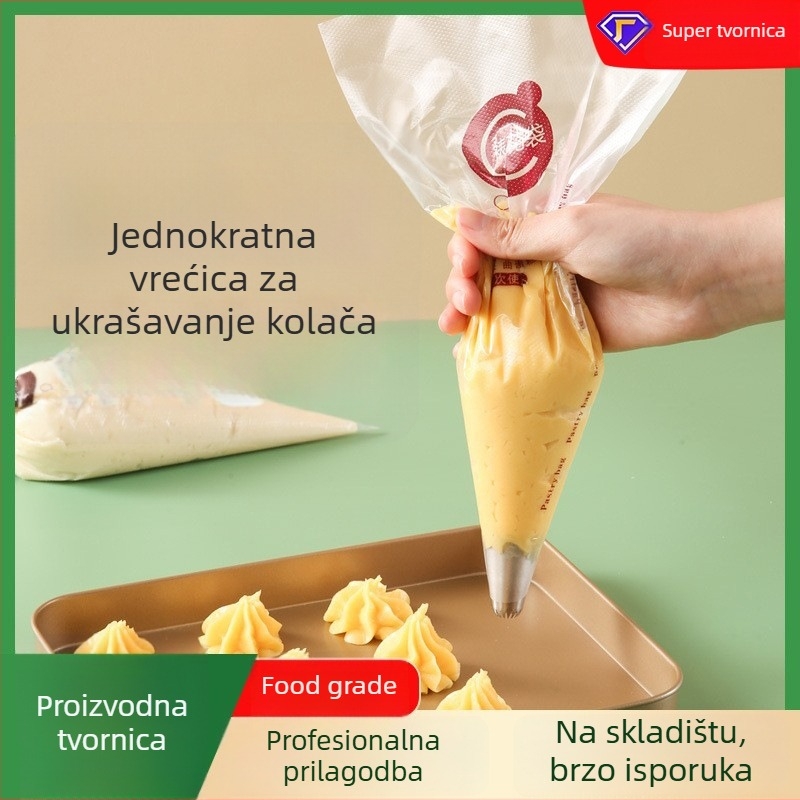 Jednokratna vrećica za ukrašavanje kolača, prozirna trokutasta, debele, prehrambene PE materijala, 100 komada u pakiranju