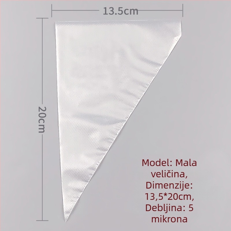 Jednokratna vrećica za ukrašavanje kolača, prozirna trokutasta, debele, prehrambene PE materijala, 100 komada u pakiranju