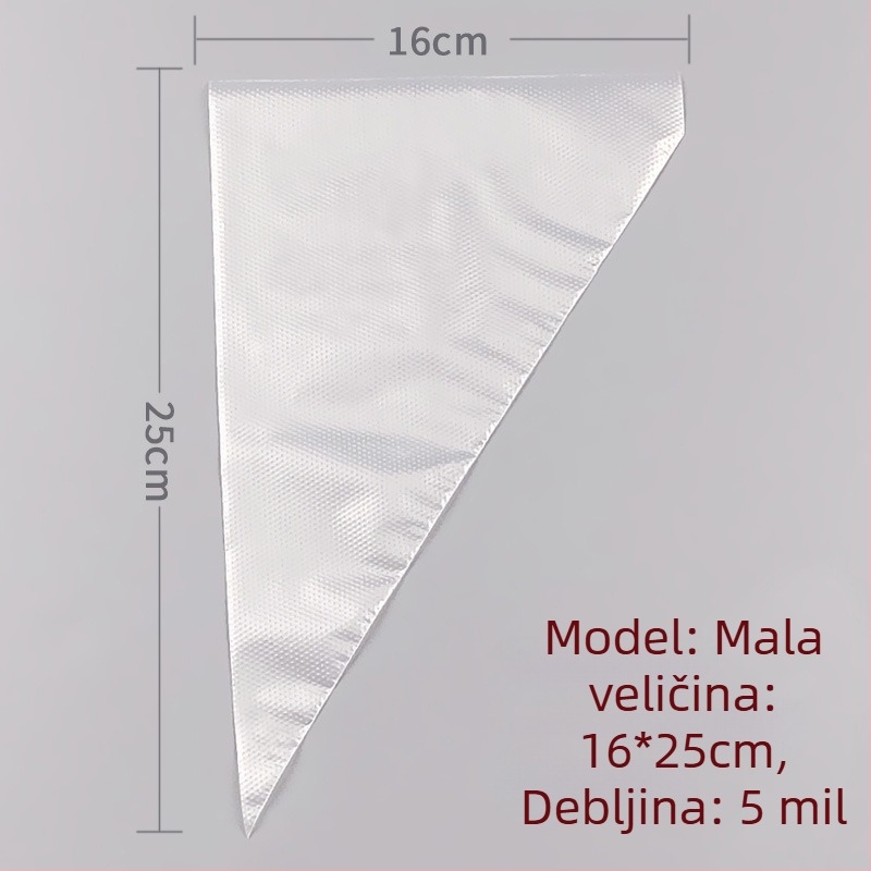 Jednokratna vrećica za ukrašavanje kolača, prozirna trokutasta, debele, prehrambene PE materijala, 100 komada u pakiranju