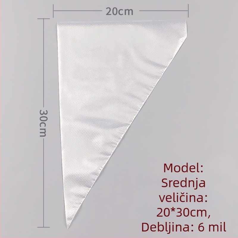 Jednokratna vrećica za ukrašavanje kolača, prozirna trokutasta, debele, prehrambene PE materijala, 100 komada u pakiranju