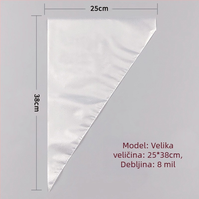 Jednokratna vrećica za ukrašavanje kolača, prozirna trokutasta, debele, prehrambene PE materijala, 100 komada u pakiranju