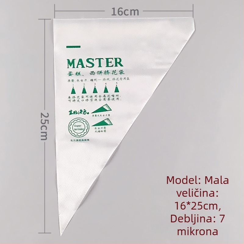Jednokratna vrećica za ukrašavanje kolača, prozirna trokutasta, debele, prehrambene PE materijala, 100 komada u pakiranju