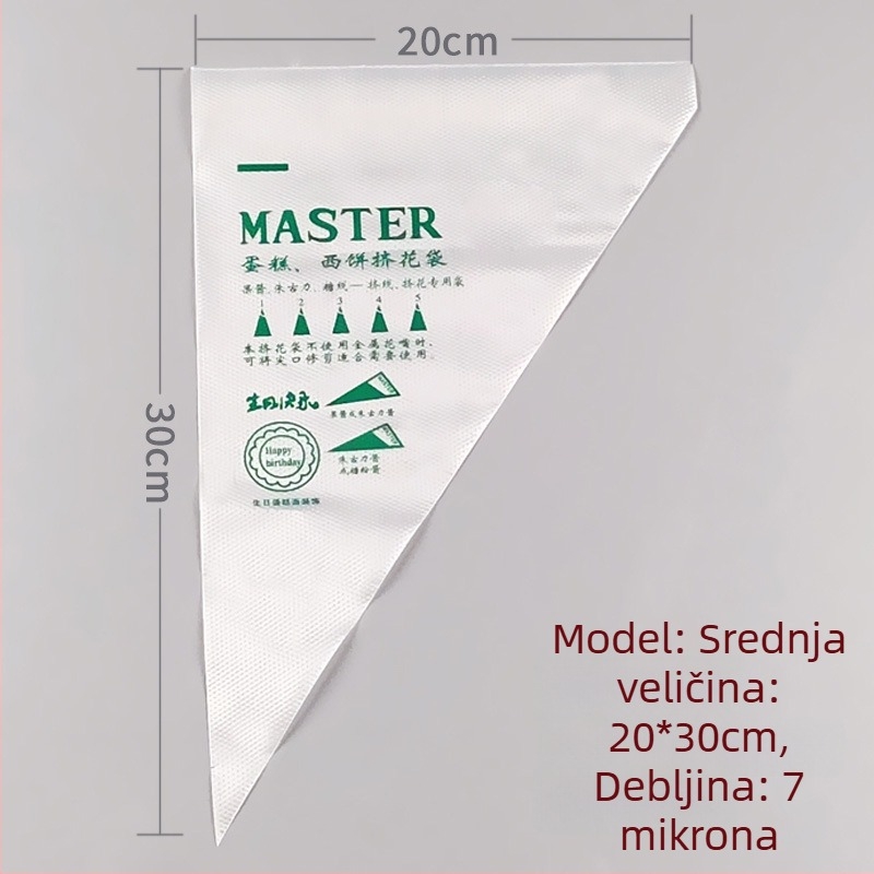 Jednokratna vrećica za ukrašavanje kolača, prozirna trokutasta, debele, prehrambene PE materijala, 100 komada u pakiranju