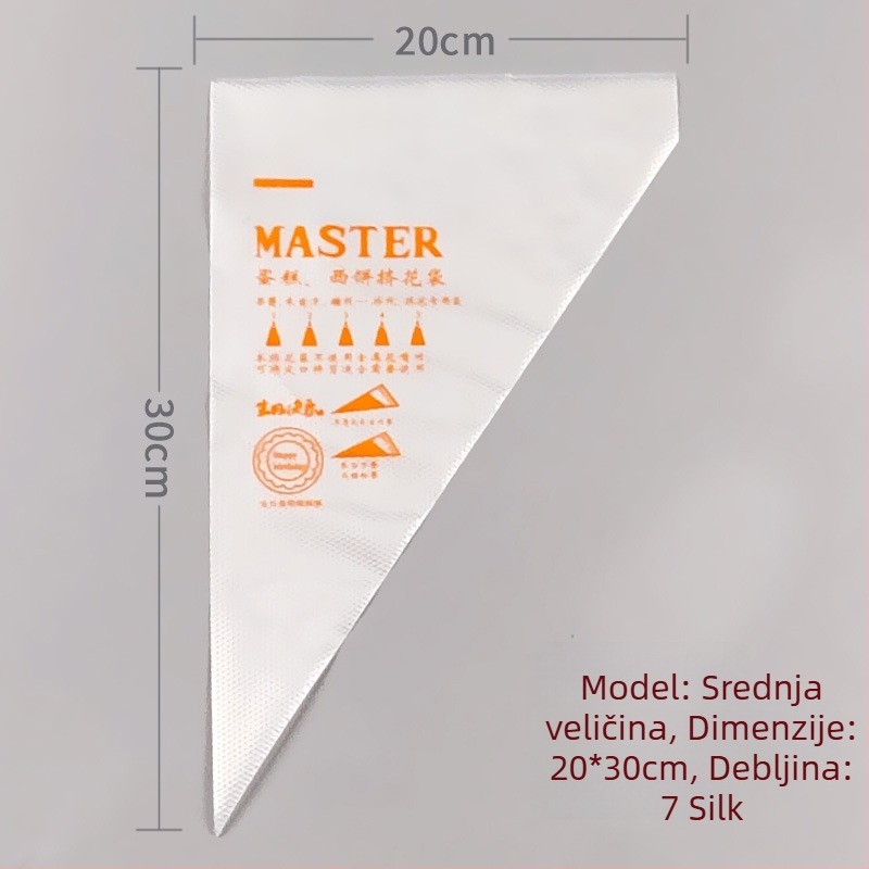 Jednokratna vrećica za ukrašavanje kolača, prozirna trokutasta, debele, prehrambene PE materijala, 100 komada u pakiranju