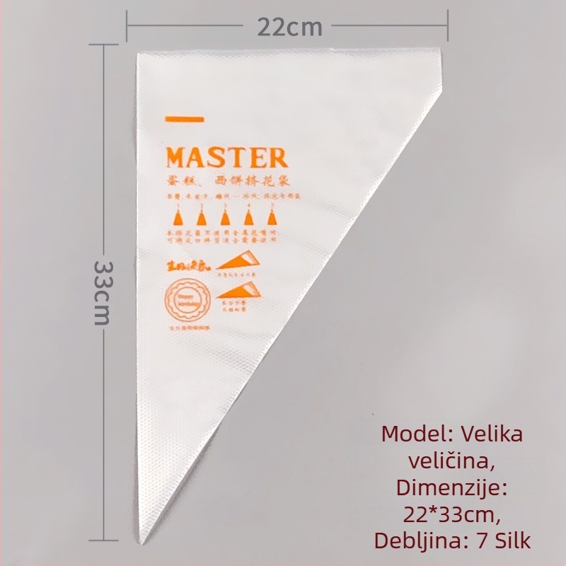 Jednokratna vrećica za ukrašavanje kolača, prozirna trokutasta, debele, prehrambene PE materijala, 100 komada u pakiranju