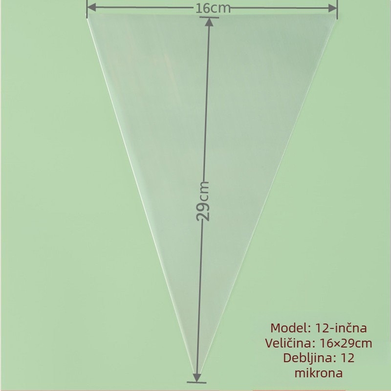 Jednokratna vrećica za ukrašavanje kolača, prozirna trokutasta, debele, prehrambene PE materijala, 100 komada u pakiranju