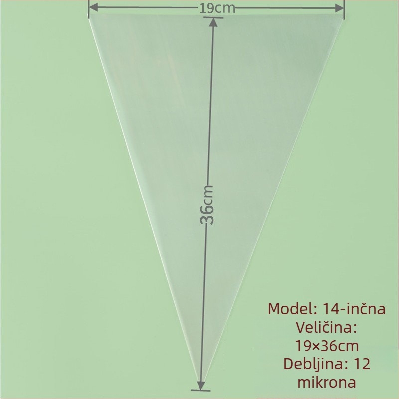 Jednokratna vrećica za ukrašavanje kolača, prozirna trokutasta, debele, prehrambene PE materijala, 100 komada u pakiranju