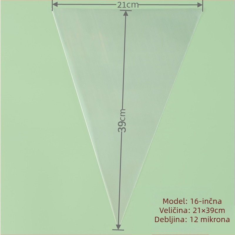 Jednokratna vrećica za ukrašavanje kolača, prozirna trokutasta, debele, prehrambene PE materijala, 100 komada u pakiranju