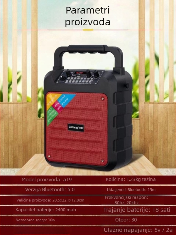 Yalixin HFC-902 Prijenosni Bluetooth zvučnik za karaoke i kvadratni ples, 15W, Bluetooth 5.0, ugrađena 4000mAh baterija, 100Hz-20kHz