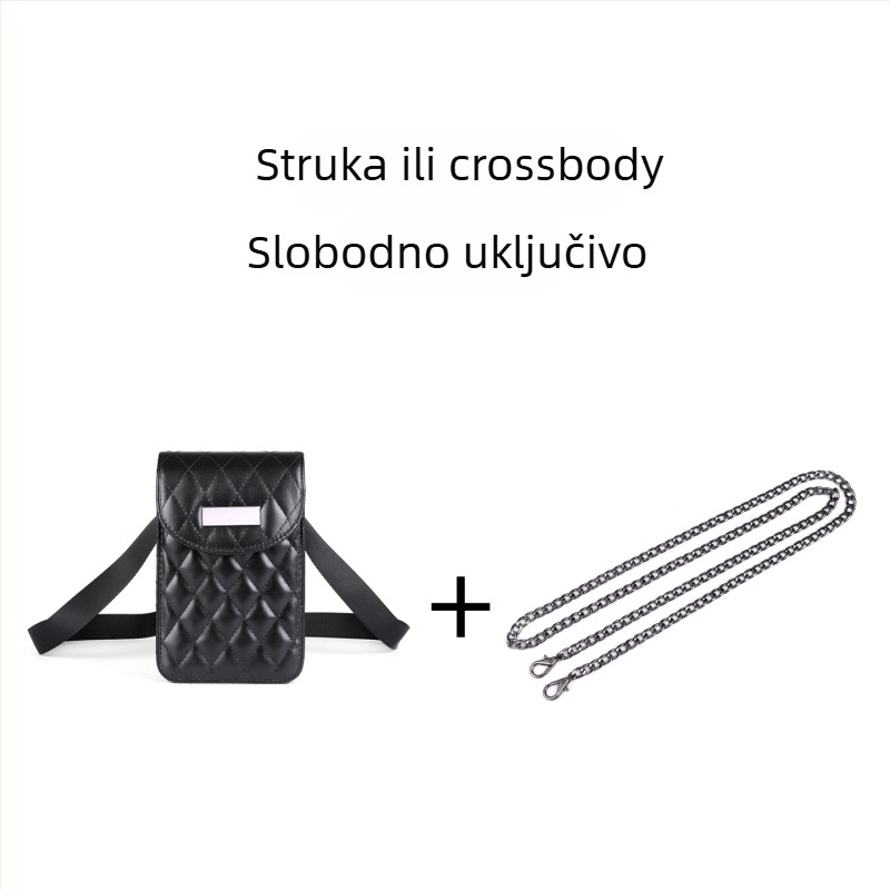 Krosbody torba za rame s lancem, kvilti uzorak, PU materijal, zatvaranje na zip, laminirani unutarnji džep