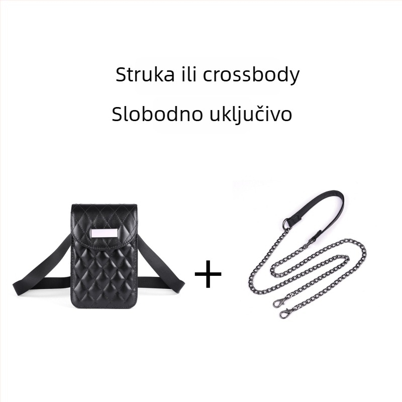 Krosbody torba za rame s lancem, kvilti uzorak, PU materijal, zatvaranje na zip, laminirani unutarnji džep