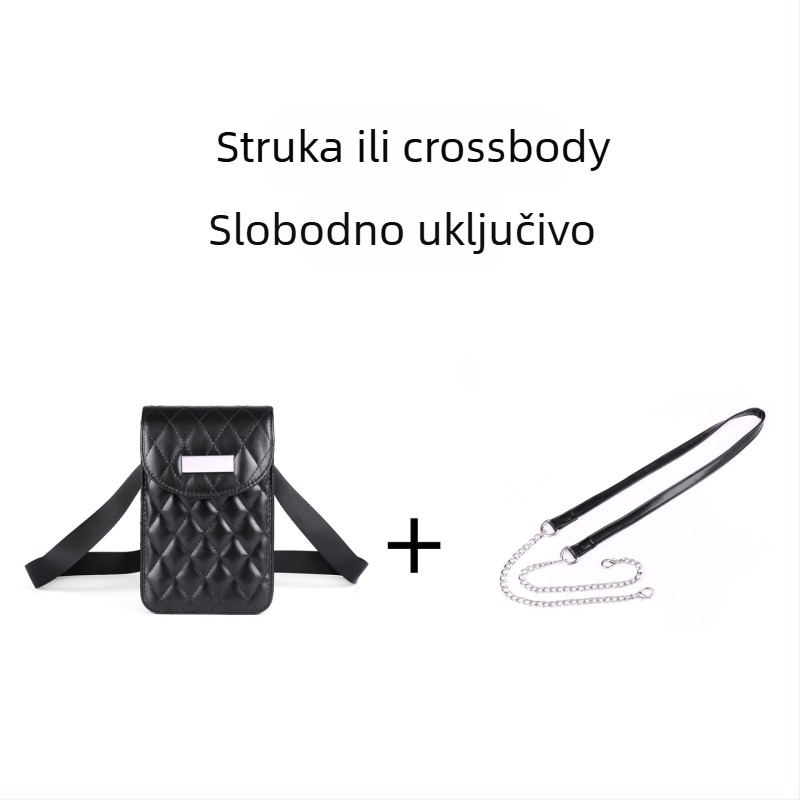 Krosbody torba za rame s lancem, kvilti uzorak, PU materijal, zatvaranje na zip, laminirani unutarnji džep