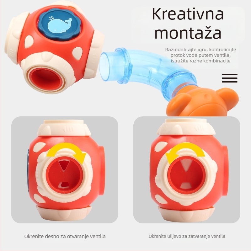 Dječja igračka za kupanje: okretni tuš, modularni sustav cijevi i vodeni kotač; od plastike; za djecu 4–6 godina