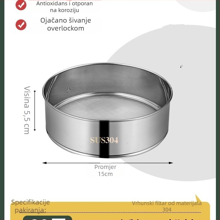 Sito za brašno od 304 nehrđajućeg čelika s ultrafinom mrežom 40/60 za pečenje