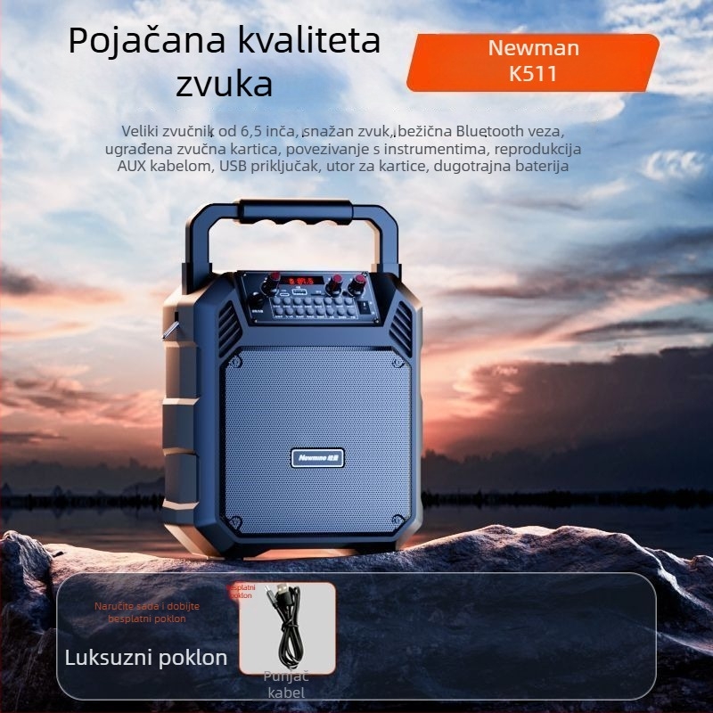 Bluetooth prijenosni zvučnik za dom i vani, bežično Bluetooth/USB/3,5 mm povezivanje, IPX4 vodootpornost, ugrađena baterija 1200–2000 mAh, frekvencijski raspon 40 Hz–20 kHz, SNR ≥100 dB