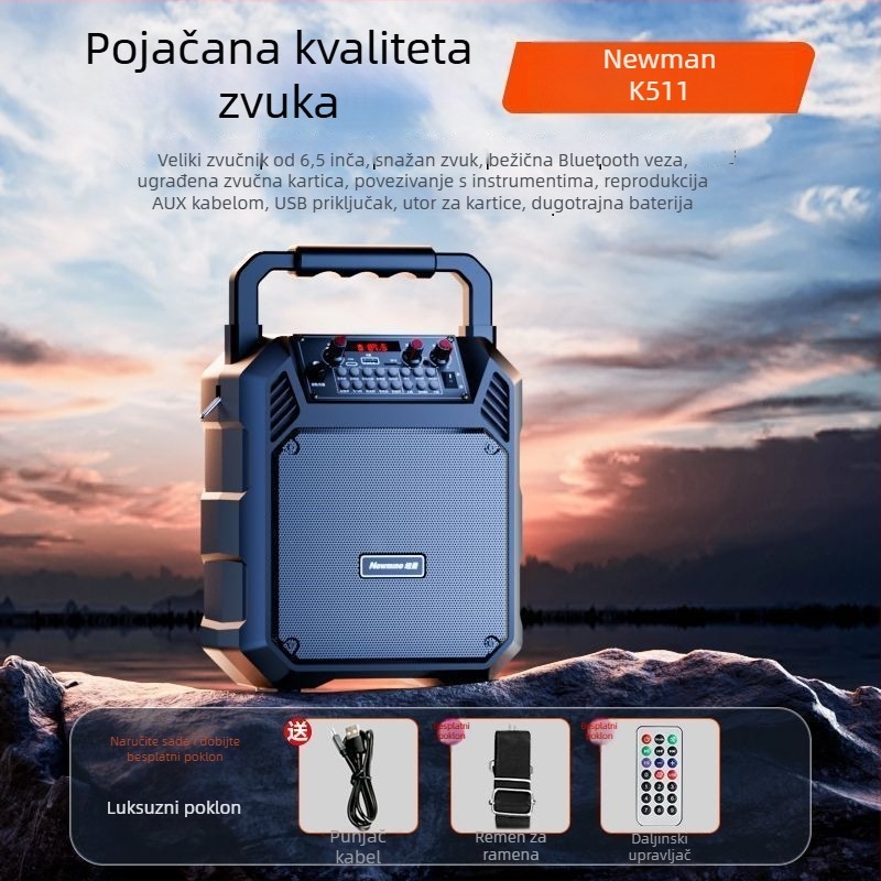 Bluetooth prijenosni zvučnik za dom i vani, bežično Bluetooth/USB/3,5 mm povezivanje, IPX4 vodootpornost, ugrađena baterija 1200–2000 mAh, frekvencijski raspon 40 Hz–20 kHz, SNR ≥100 dB