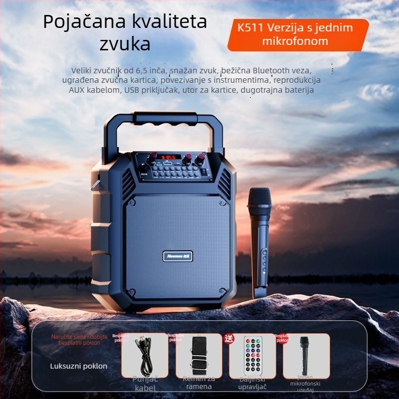 Bluetooth prijenosni zvučnik za dom i vani, bežično Bluetooth/USB/3,5 mm povezivanje, IPX4 vodootpornost, ugrađena baterija 1200–2000 mAh, frekvencijski raspon 40 Hz–20 kHz, SNR ≥100 dB