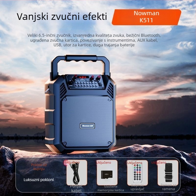 Bluetooth prijenosni zvučnik za dom i vani, bežično Bluetooth/USB/3,5 mm povezivanje, IPX4 vodootpornost, ugrađena baterija 1200–2000 mAh, frekvencijski raspon 40 Hz–20 kHz, SNR ≥100 dB