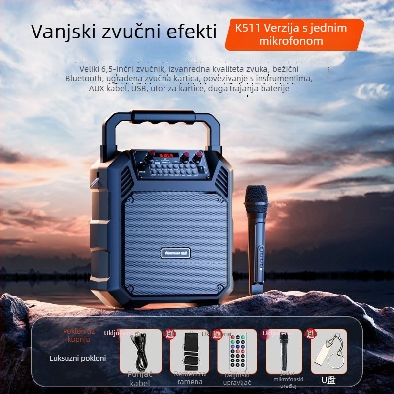 Bluetooth prijenosni zvučnik za dom i vani, bežično Bluetooth/USB/3,5 mm povezivanje, IPX4 vodootpornost, ugrađena baterija 1200–2000 mAh, frekvencijski raspon 40 Hz–20 kHz, SNR ≥100 dB