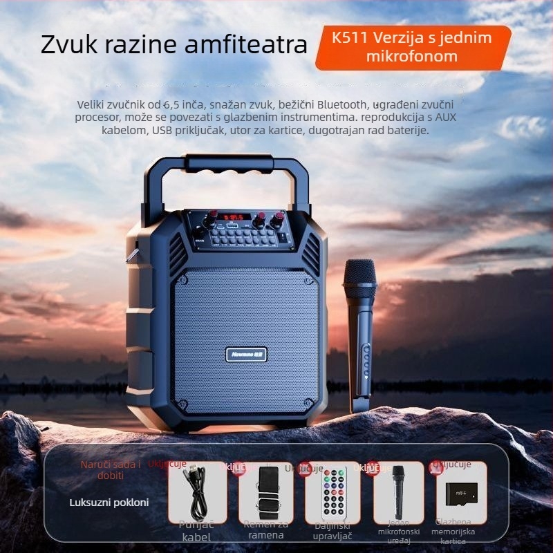 Bluetooth prijenosni zvučnik za dom i vani, bežično Bluetooth/USB/3,5 mm povezivanje, IPX4 vodootpornost, ugrađena baterija 1200–2000 mAh, frekvencijski raspon 40 Hz–20 kHz, SNR ≥100 dB
