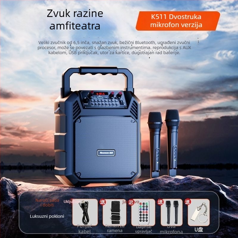Bluetooth prijenosni zvučnik za dom i vani, bežično Bluetooth/USB/3,5 mm povezivanje, IPX4 vodootpornost, ugrađena baterija 1200–2000 mAh, frekvencijski raspon 40 Hz–20 kHz, SNR ≥100 dB
