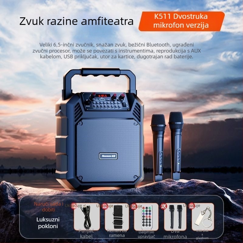 Bluetooth prijenosni zvučnik za dom i vani, bežično Bluetooth/USB/3,5 mm povezivanje, IPX4 vodootpornost, ugrađena baterija 1200–2000 mAh, frekvencijski raspon 40 Hz–20 kHz, SNR ≥100 dB