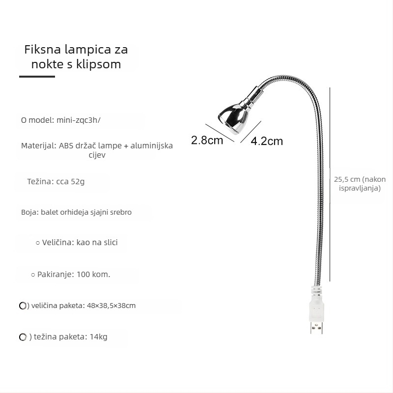 Stolna lampa za nokte s podesivim kutem, 3W visokoučinkovita UV lampa za sušenje gel lakova, s klipom